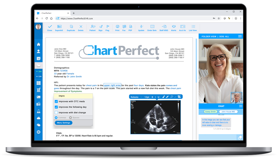 ChartPerfect EHR telehealth solution with patient